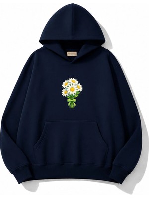 herkesemoda Papatya Baskılı Kapüşonlu 2 Iplik Şardonlu Sweatshirt