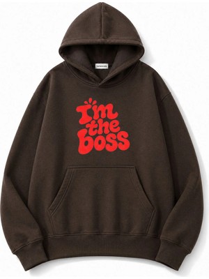 herkesemoda The Boss Baskılı Kapüşonlu 2 Iplik Şardonlu Sweatshirt