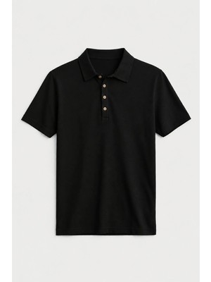 Antioch Siyah Düğmeli Polo Yaka Erkek T-Shirt