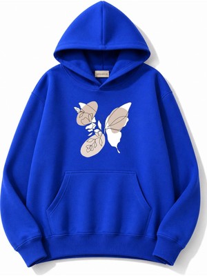 herkesemoda Kelebek Baskılı Kapüşonlu 2 Iplik Şardonlu Sweatshirt