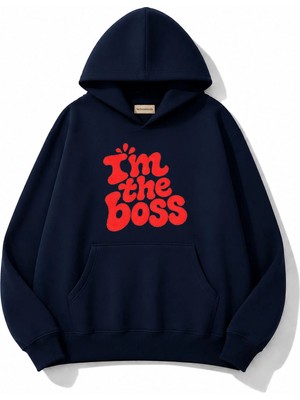herkesemoda The Boss Baskılı Kapüşonlu 2 Iplik Şardonlu Sweatshirt