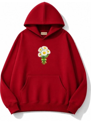 herkesemoda Papatya Baskılı Kapüşonlu 2 Iplik Şardonlu Sweatshirt
