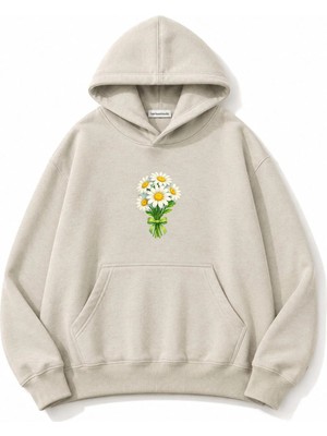 herkesemoda Papatya Baskılı Kapüşonlu 2 Iplik Şardonlu Sweatshirt