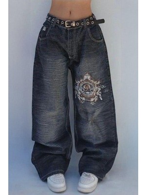 Balina Siyah Yıkamalı P Patchli Vintage Baggy Y2K Pantolon