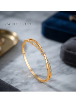 Stainless Steel 316L Çelik Gold Renk Fiyonk Model Kelepçe Bileklik