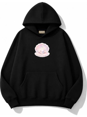herkesemoda Inci Baskılı Kapüşonlu 2 Iplik Şardonlu Sweatshirt