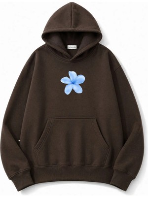 herkesemoda Çiçek Baskılı Kapüşonlu 2 Iplik Şardonlu Sweatshirt
