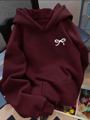 herkesemoda Kurdele Baskılı Kapüşonlu 2 Iplik Şardonlu Sweatshirt