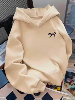 herkesemoda Kurdele Baskılı Kapüşonlu 2 Iplik Şardonlu Sweatshirt