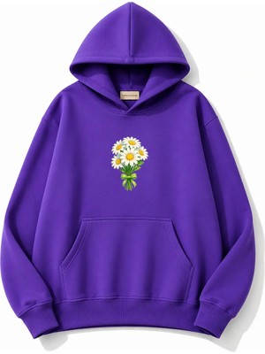 herkesemoda Papatya Baskılı Kapüşonlu 2 Iplik Şardonlu Sweatshirt