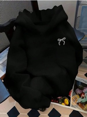 herkesemoda Kurdele Baskılı Kapüşonlu 2 Iplik Şardonlu Sweatshirt