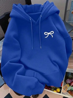 herkesemoda Kurdele Baskılı Kapüşonlu 2 Iplik Şardonlu Sweatshirt