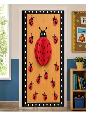 Promisebackdrop2 190X75CM Lastikli Kapı Süsü, Kumaş Kapı Giydirme, Uğur Böcekleri Temalı, Sınıf Kapısı, Okul Etkinlik Kapı Süsü