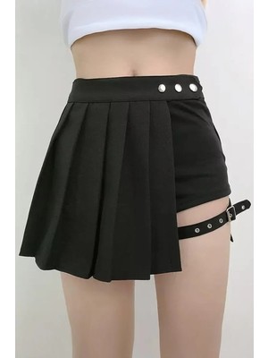 Balina Siyah Anime Harajuku Punk Kemerli Y2K Mini Şortlu Etek