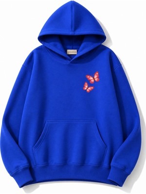 herkesemoda Kelebek Baskılı Kapüşonlu 2 Iplik Şardonlu Sweatshirt