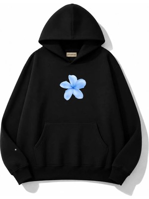 herkesemoda Çiçek Baskılı Kapüşonlu 2 Iplik Şardonlu Sweatshirt