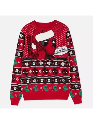 Balina Kırmızı Christmas Deadpool Unisex Oversize Kazak