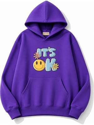 herkesemoda It's Ok Baskılı Kapüşonlu 2 Iplik Şardonlu Sweatshirt