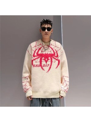 Balina Beyaz Spider-Man Örümcek Ağı Oversize Kazak