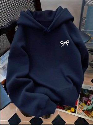 herkesemoda Kurdele Baskılı Kapüşonlu 2 Iplik Şardonlu Sweatshirt