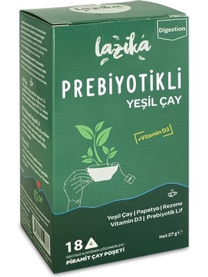 Lazika Prebiyotik Yeşil Çay 18 Adet Non-GMO PLA Piramit Poşet 27 g Bitkisel Prebiyotik Lif