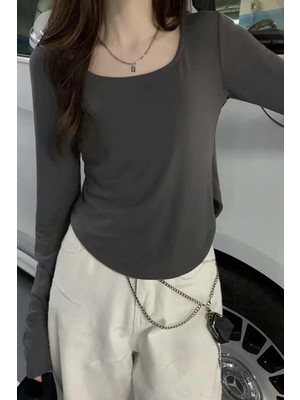 Balina Füme Yeni Basic Uzun Kollu Crop