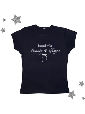 Balina Siyah Blessed With Beauty & Rage Kısa Kollu Crop
