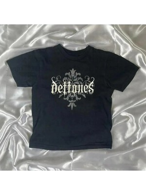 Balina Siyah Gothic Deftones Kısa Kollu Crop