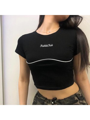 Balina Siyah Şerit Detay Rokbb Kob Kısa Kollu Crop