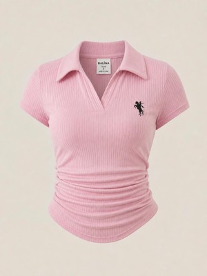 Balina Pembe  Polo Yaka Fitilli Premium Bluz