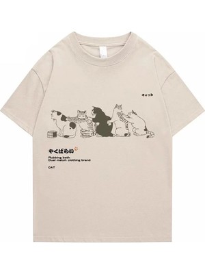 Balina Rubbing Bath Cats Bej (Unisex) T-Shirt