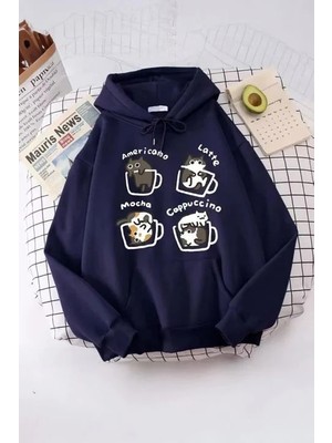 Balina Laciert Coffe Cats Y2K Kapüşonlu Unisex Sweatshirt