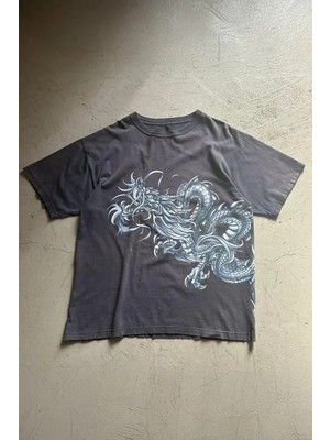 Balina Siyah Silver Dragon Grafitti Harajuku Y2K Unisex T-Shirt
