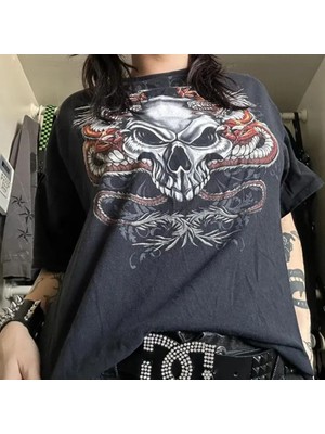 Balina Antrasit Dragon Skull Gothic Cyber Grunge Unisex T-Shirt