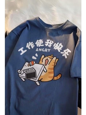 Balina Mavi Angry Cat Unisex T-Shirt