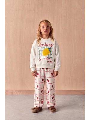 Magu Kız Çocuk Limon Baskılı Ekru Sweatshirt ve Çilek Desenli Eşofman Takımı