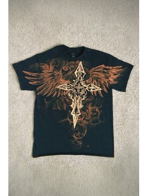 Balina Siyah Vintage Aesthetic Winged Cross Y2K Unisex T-Shirt