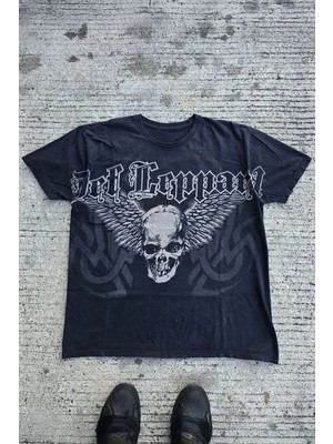 Balina Siyah Gotik Def Leppard Skull Y2K Unisex T-Shirt