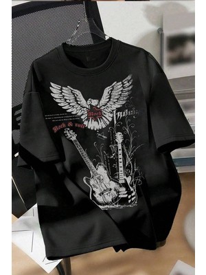 Balina Siyah Rock&roll Guitar Unisex T-Shirt