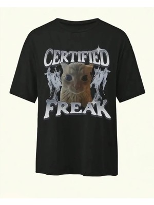 Balina Siyah Certified Freak Cat Grunge Y2K Unisex T-Shirt