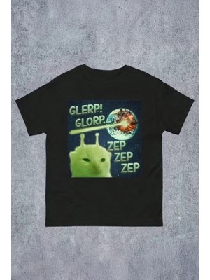 Balina Siyah Glerp! Glorp... Alien Cat Y2K Unisex T-Shirt
