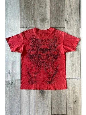 Balina Kırmızı Miami Ink Vintage Skull Gotik Y2K Unisex T-Shirt