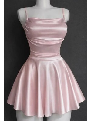 Balina Pembe Saten Drape Detaylı Ip Askılı Elbise