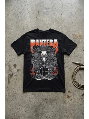 Balina Siyah Pantera Skull & Snake Unisex Y2K T-Shirt