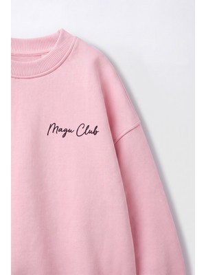 Magu Kız Çocuk Pembe Basic Sweatshirt ve Eşofman Altı Takımı