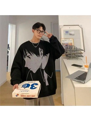 Balina Siyah Vintage Anime Boy - Couple Uzun Kollu Sweatshirt