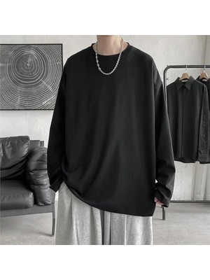 Balina Düz Siyah Ince Kumaş Oversize (Unisex) Uzun Kollu