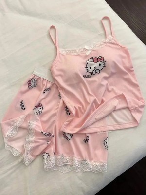 Balina Pembe Hello Kitty Dantel Detaylı Alt Üst Takım