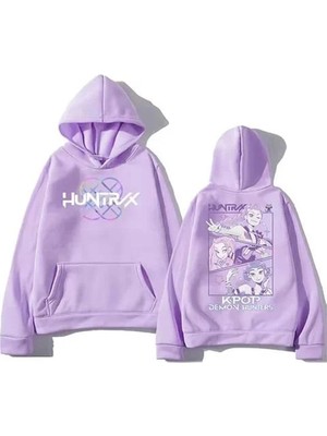 Balina Lila Anime Huntxx Kpop Demon Hunters Collage Y2K Kapüşonlu Unisex Sweatshirt