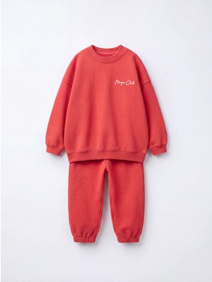 Magu Çocuk Kırmızı Basic Sweatshirt ve Eşofman Altı Takımı